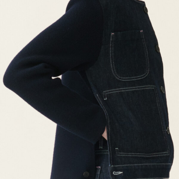 Denim and Knit Jacket in Midnight Blue - Image 5