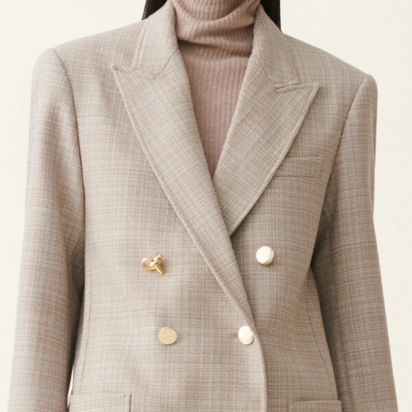 Double Breasted Mouliné Blazer in Mocha - Image 5