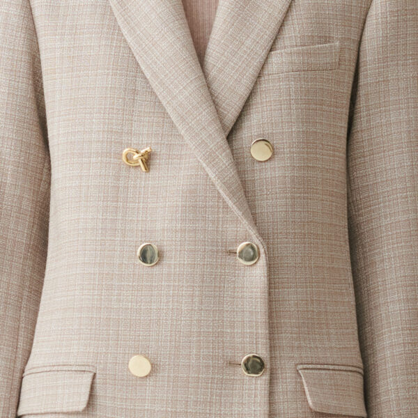 Double Breasted Mouliné Coat in Mocha - Image 5