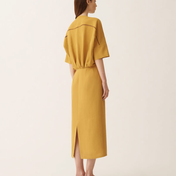 Fluid Linen and Viscose Dress in Mustard