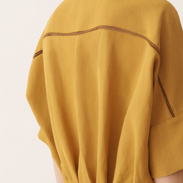 Fluid Linen and Viscose Dress in Mustard - Image 5