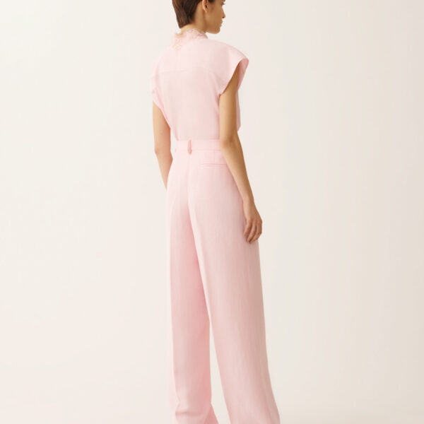 Fluid Linen and Viscose Trousers in Petal Pink