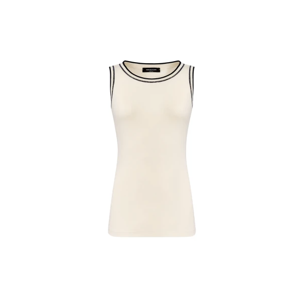 Fabiana Filippi Jersey Tank Top in Butter and Midnight Blue
