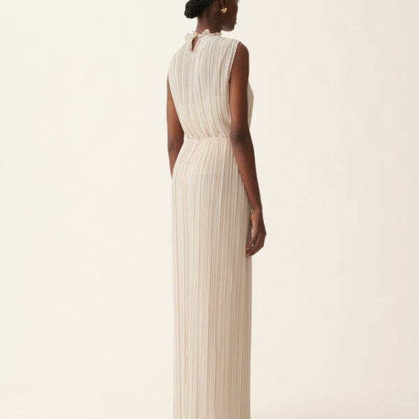 Long Pleated Skirt in Beige