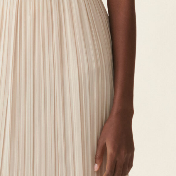 Long Pleated Skirt in Beige - Image 5