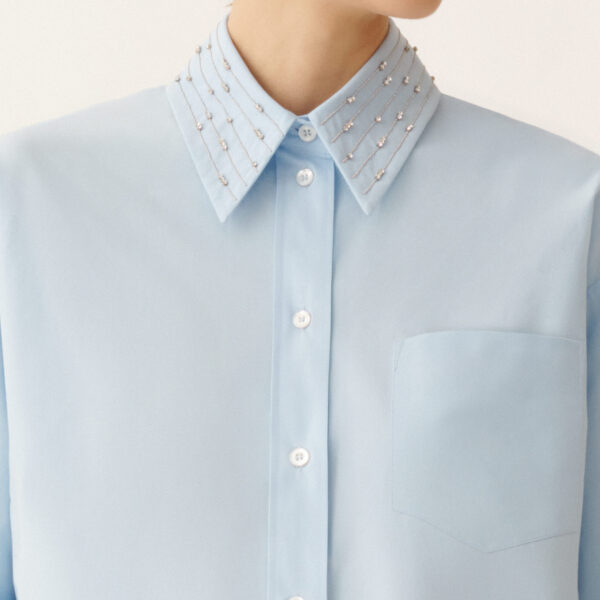 Long Sky Blue Poplin Shirt - Image 5