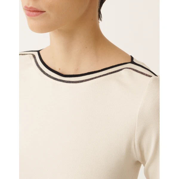 Fabiana Filippi Marinière T-shirt in Butter and Midnight Blue Jersey Top, view 5