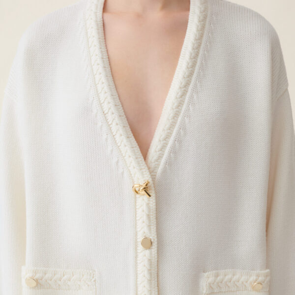 Merino Wool Cardigan in Raffia - Image 5