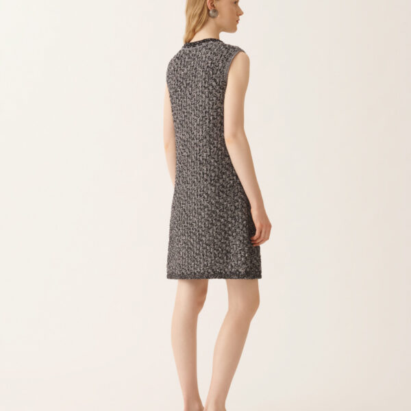 Navy Tweed Dress with Denim Effect Sequins in Night Blue