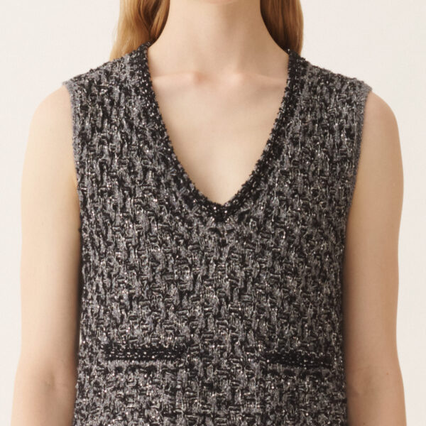 Navy Tweed Dress with Denim Effect Sequins in Night Blue - Image 5
