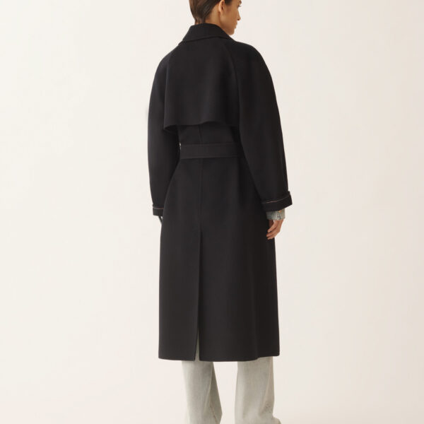 Night Blue Wool Double Trench Coat