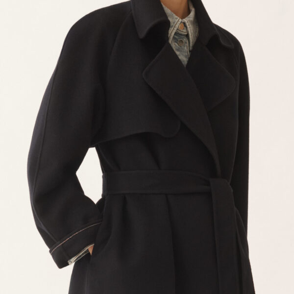Night Blue Wool Double Trench Coat - Image 5
