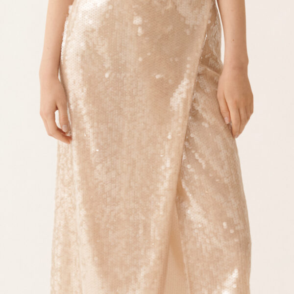Pencil Skirt with Water-Effect Sequins in Nude - Image 5