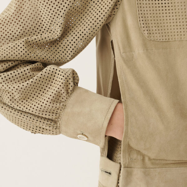 Perforated Suede Jacket in Khaki - Image 5