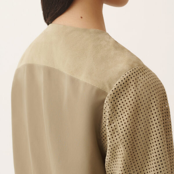 Perforated Suede Jacket in Khaki - Image 6