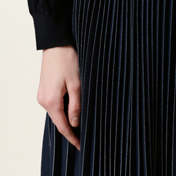Pleated Crêpe de Chine Skirt in Midnight Blue - Image 5