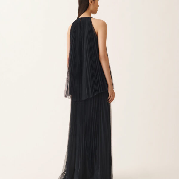 Pleated Tulle Dress in Midnight Blue