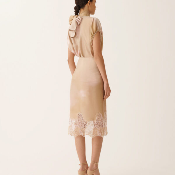 Printed Silk Twill Skirt with Lace in Memento Rosae