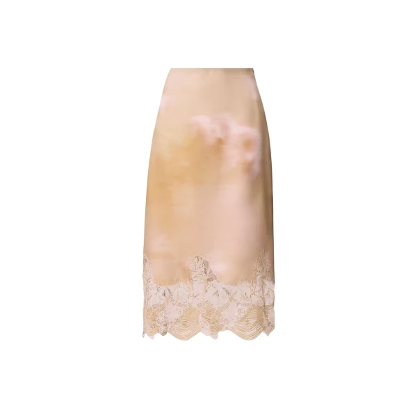 Fabiana Filippi Printed Silk Twill Skirt with Lace in Memento Rosae