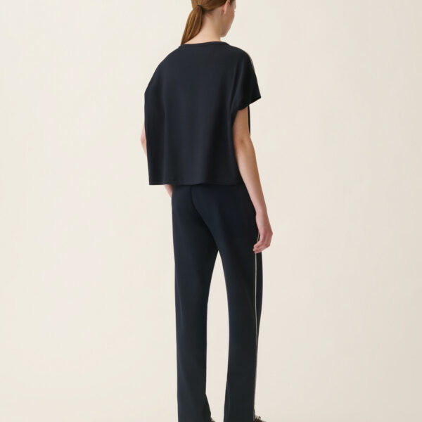 Ribbed Cotton Jersey T-shirt in Midnight Blue