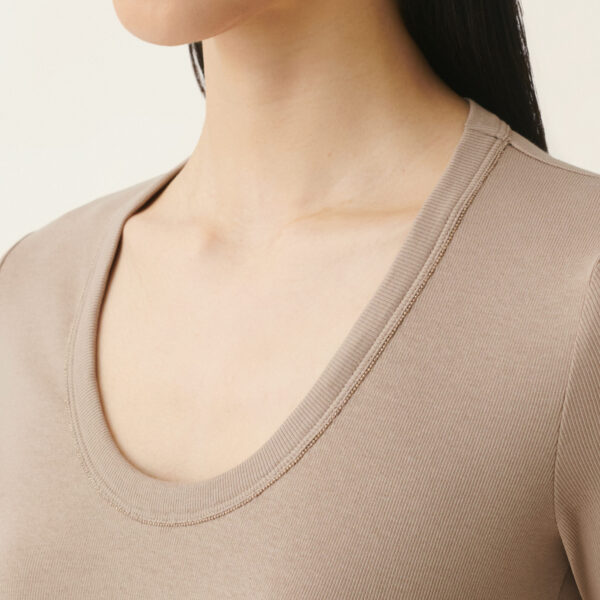 Ribbed Cotton Jersey T-shirt in Mocha - Image 5