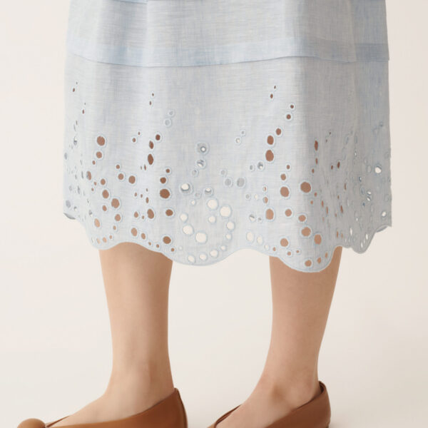 Sky Blue Linen Midi Skirt - Image 5