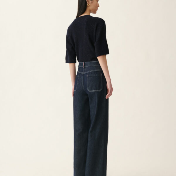 Straight Leg Denim Trousers in Softened Blue