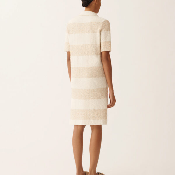 Striped Cotton Tweed Dress with Sequins in Butter
