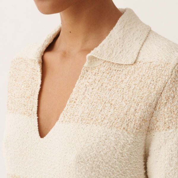 Striped Cotton Tweed Dress with Sequins in Butter - Image 5