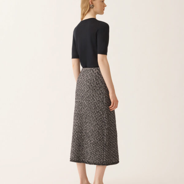 Tweed Skirt with a Denim Effect and Midnight Blue Sequins