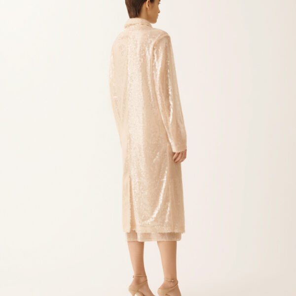 Water-Effect Sequin Coat in Nude