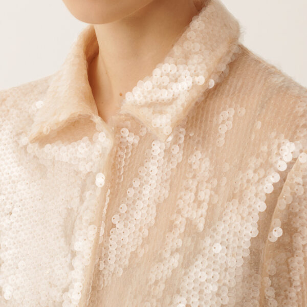 Water-Effect Sequin Coat in Nude - Image 5