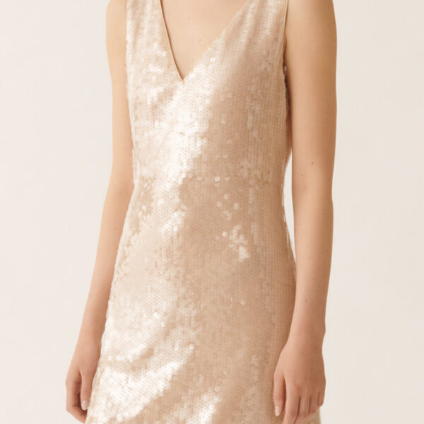 Water-Effect Sequin Dress in Nude - Image 5