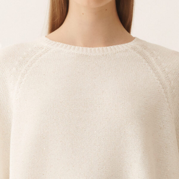 White Cotton and Linen Cape with Sequins - Image 5