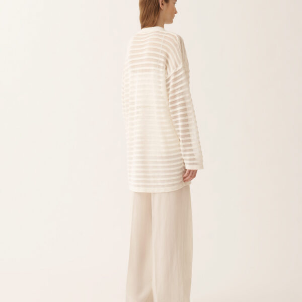 White Cotton and Linen Cardigan with Sequins