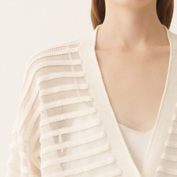 White Cotton and Linen Cardigan with Sequins - Image 5