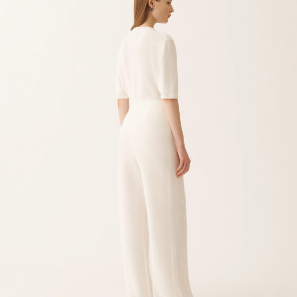 White Cotton and Linen Pants with Sequins