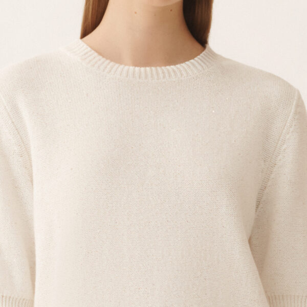 White Cotton and Linen Sweater with Sequins - Image 5