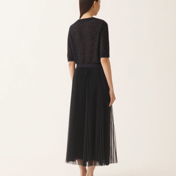 Wide Pleated Tulle Skirt in Night Blue