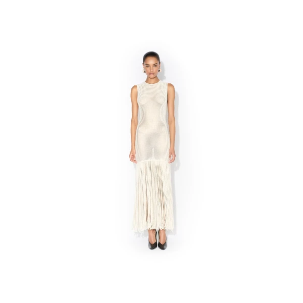 Alaia Fringed Beaded Knit Dress, view 2