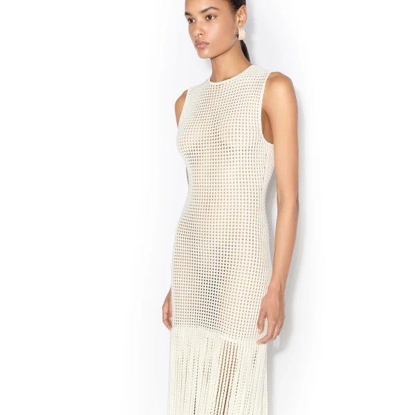 Alaia Fringed Beaded Knit Dress, view 4