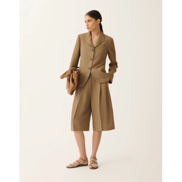 Fabiana Filippi Jacket in Fluid Linen and Viscose, Mud, view 2