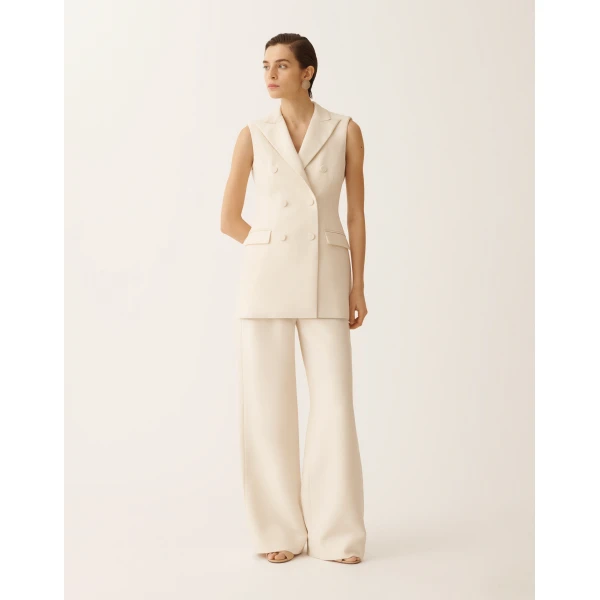 Fabiana Filippi Butter-Colored Long Vest in Wool and Silk, view 2