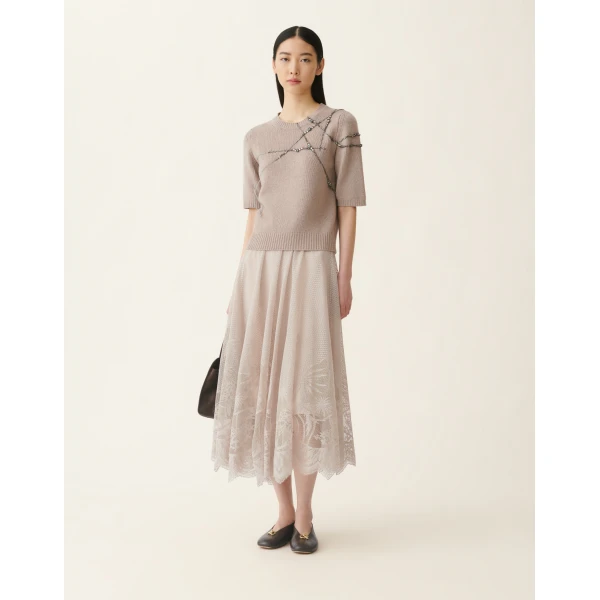 Fabiana Filippi Jacquard Lace Skirt in Cachà, view 2
