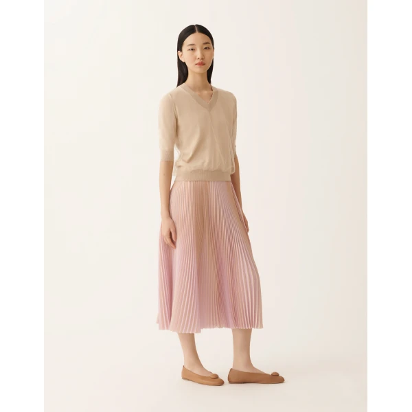 Fabiana Filippi Bicolor Pleated Satin Skirt in Pink, view 2