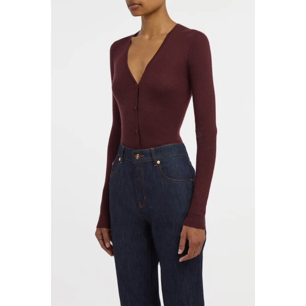 Aiste Knit Cardigan in Bordeaux Cashmere Silk with Hemp