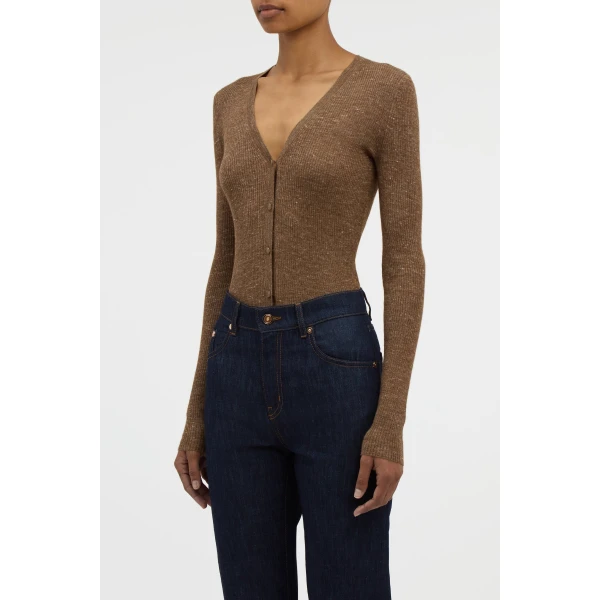 Aiste Knit Cardigan in Chestnut Cashmere Silk with Hemp