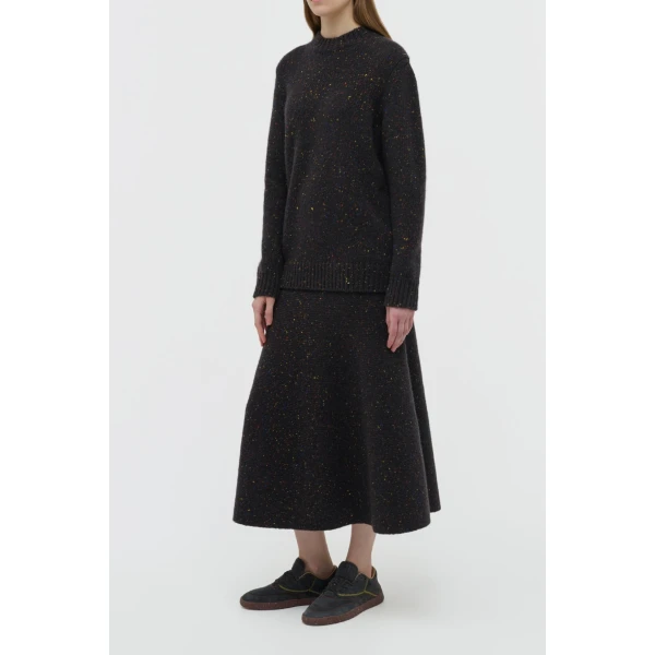 Alfie Knit Sweater in Charcoal Multi Speckled Aran Cashmere