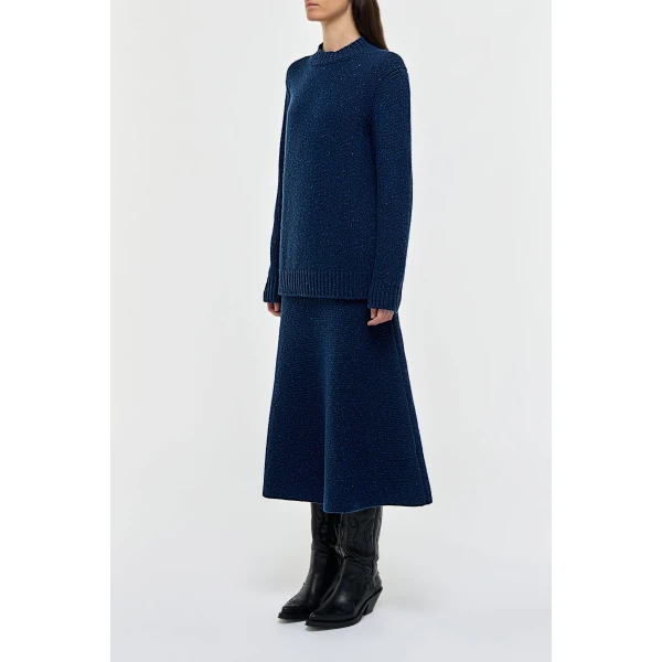 Alfie Knit Sweater in Electric Navy Speckled Aran Cashmere