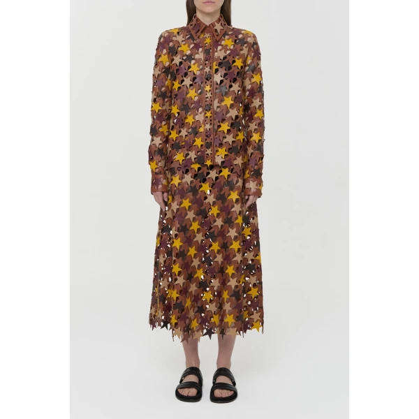 Aluma Patchwork Stars Shirt in Mutli Nappa Leather